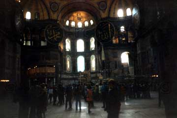Mosaiken und Heiligenbilder in der Hagia Sophia in Istanbul, Türkei.