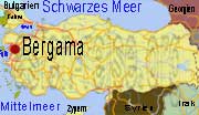 Lageplan von Bergama auf der Landkarte der Türkei.