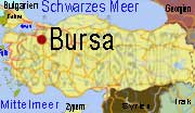 Lageplan von Bursa auf der Landkarte der Türkei.
