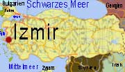 Lageplan von Izmir auf der Landkarte der Türkei.